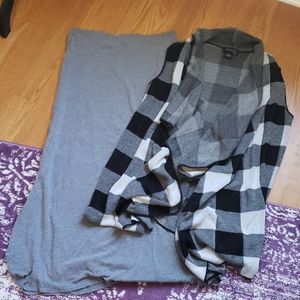 Express Grey Skirt, Buffalo Plaid Vest